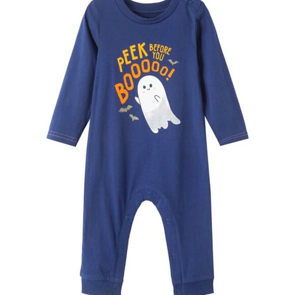 PEEK Before You Boo Ghost Navy Print Baby Jumpsuit Romper Onesie - Picture 1 of 8